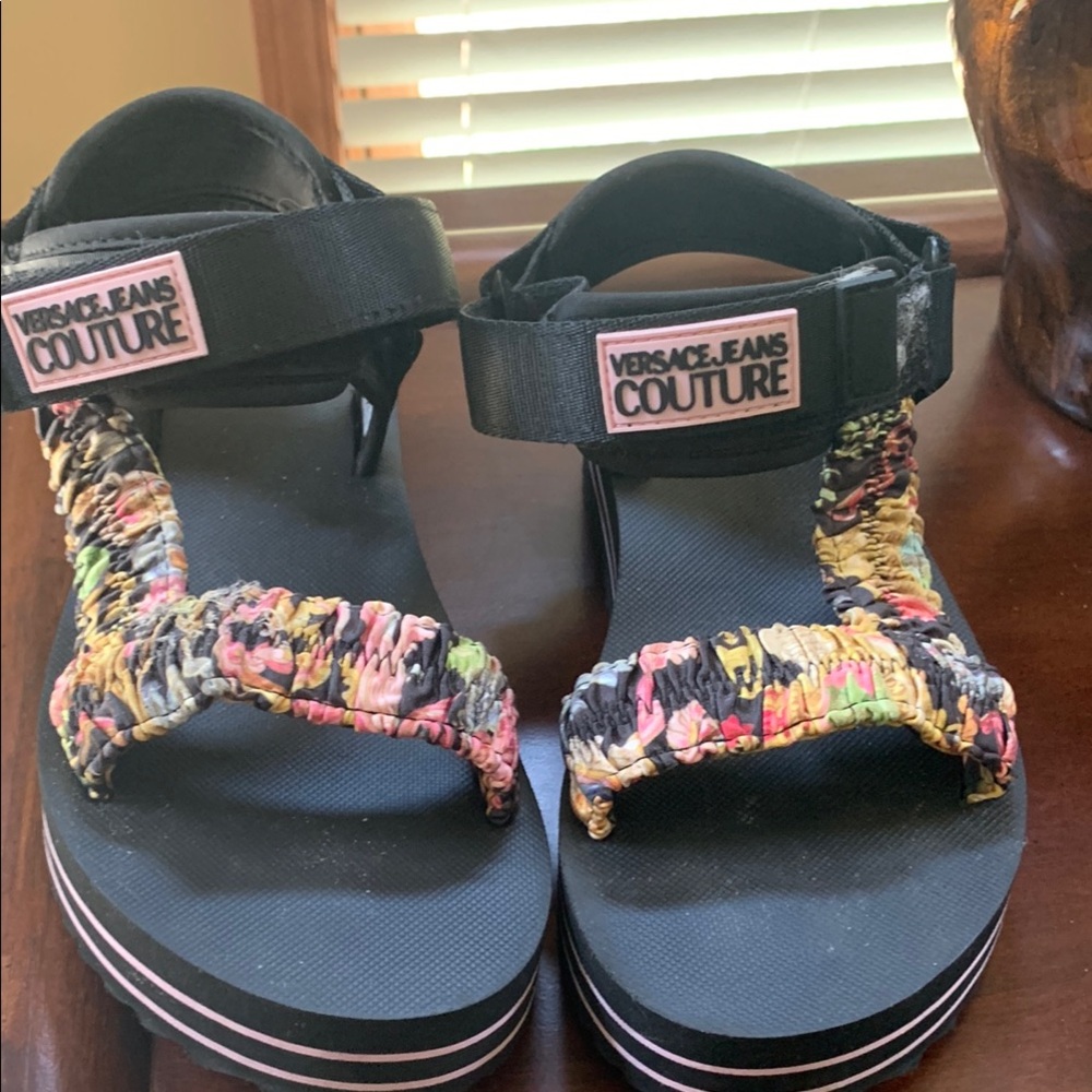 Versace Jeans Collection Women's Black and Multicolor Sandals